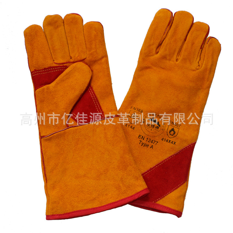 BOA全内里牛二层皮电焊手套 海富里牛二层皮焊接工作防护耐高温手