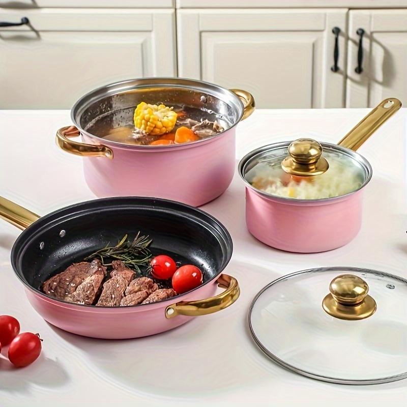 12 piezas de acero inoxidable paneles de comercio exterior transfronterizo colorido antiadherente mango de oro exportación cocina set pot