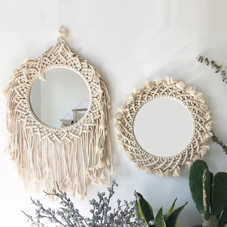 批發(fā)創(chuàng)意編織棉繩鏡子家具裝飾化妝鏡 浴室床頭臥室壁掛裝飾鏡子