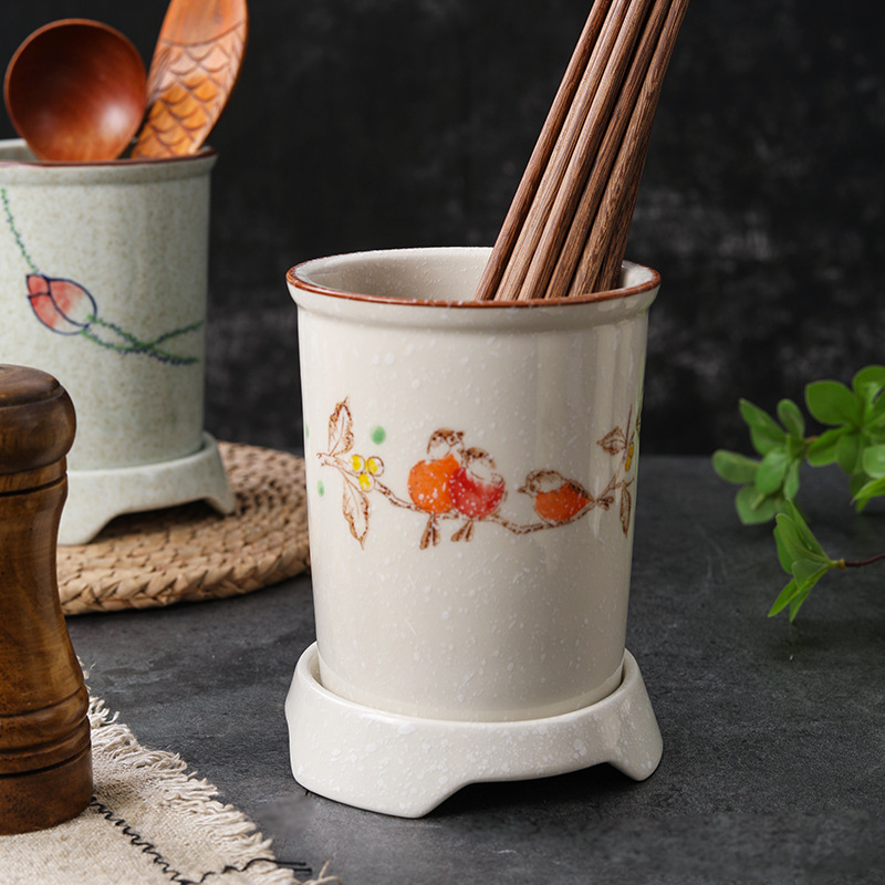 Ceramic chopstick tube chopstick basket Japanese-style household large kitchen chopstick spoon storage rack storage box drain chopstick cage