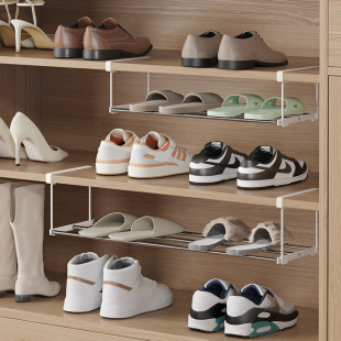 Household Shoe Cabinet Partition Stainless Steel Retractable Shoe Rack Hanging Basket Hole-free Storage Rack Slippers sneaker Storage Rack