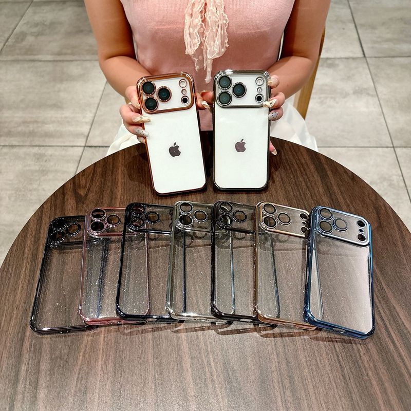 网红全身闪粉PC适用iPhone17pro手机壳电镀光滑边13/14带镜膜硬壳|undefined