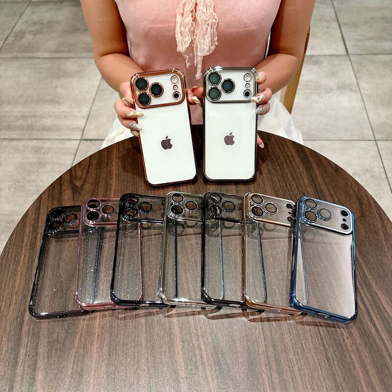 Internet Celebrity Full Body Glitter Pc Suitable for Iphone17Pro Mobile Phone Case Electroplated Smooth Edge 13/14 with Mirror Film Hard Case