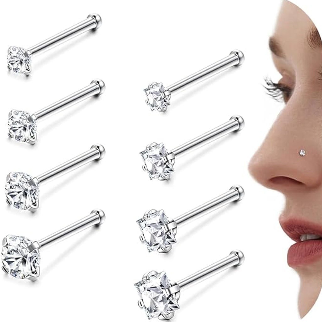 Set Of Titanium Nose Studs With Zirconia In Square And Round Styles_voghion.com