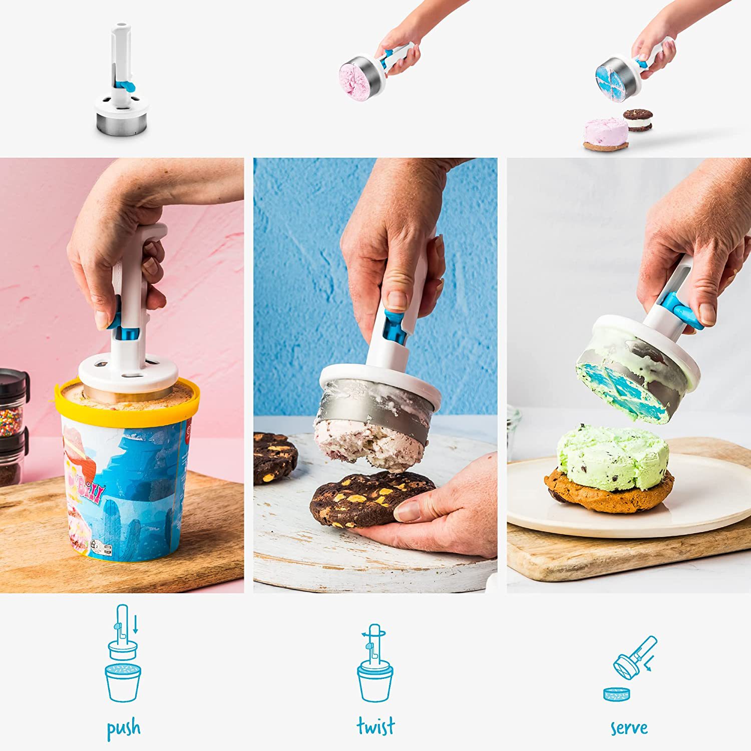 Dreamfarm Icepo Scoop|Maker For Sandwiches Rotating Spoon Ice Cream Scoop_voghion.com