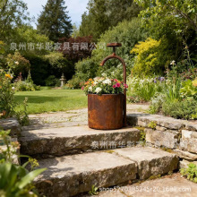 复古做旧铁艺压水井造型花盆，创意金属园艺花器