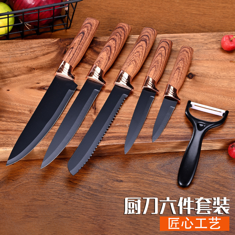 Acero inoxidable cabeza galvanizada simple mango de cubierta cuchillo de pintura 6 piezas cuchillo de cocina cuchillo de frutas