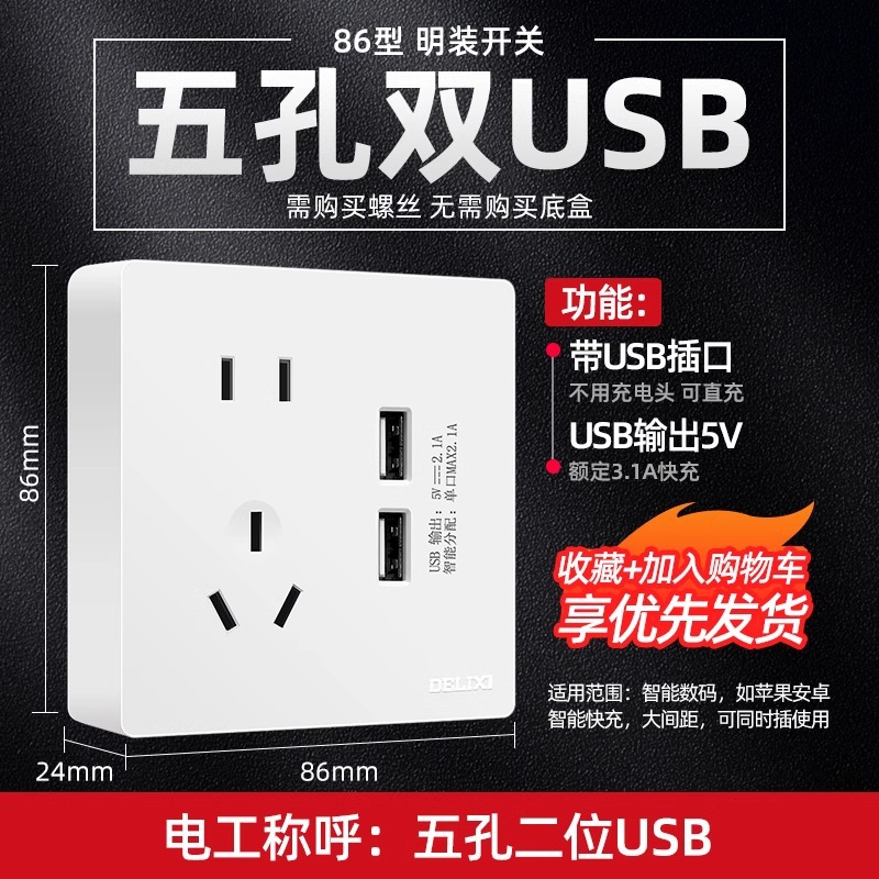 Double USB five holes
