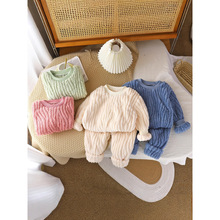 儿童秋冬季法兰绒睡衣套装男童女童加绒加厚家居服保暖童装两件套