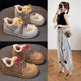 Lamb Fleece Plush Shoes Fleece-Lined Cotton Shoes 2025 Winter New Casual Thick-Soled Warm Training Shoes Cold-Proof Snow Boots
