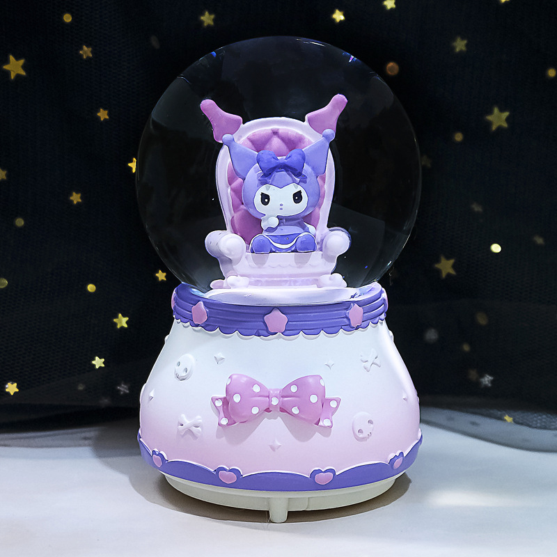 Nueva bola de cristal de mapache rosa pequeña, nieve, caja de música luminosa, luz nocturna, caja de música de regalo, artesanía de una pieza