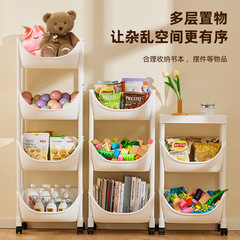 可移動書架置物架兒童玩具收納架多層家用帶輪小推車落地簡易書櫃