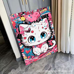 多巴胺猫咪数字油画diy治愈系卡通手工绘涂填充色丙烯装饰油彩画