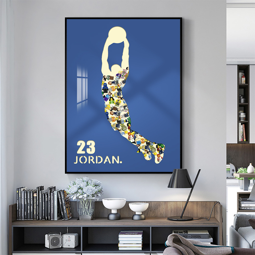 Lego bloques de construcción colgando pintura sala de estar pintura decorativa personalizada Jordan pasillo Kobe jugador de baloncesto tridimensional bloques de construcción de pintura