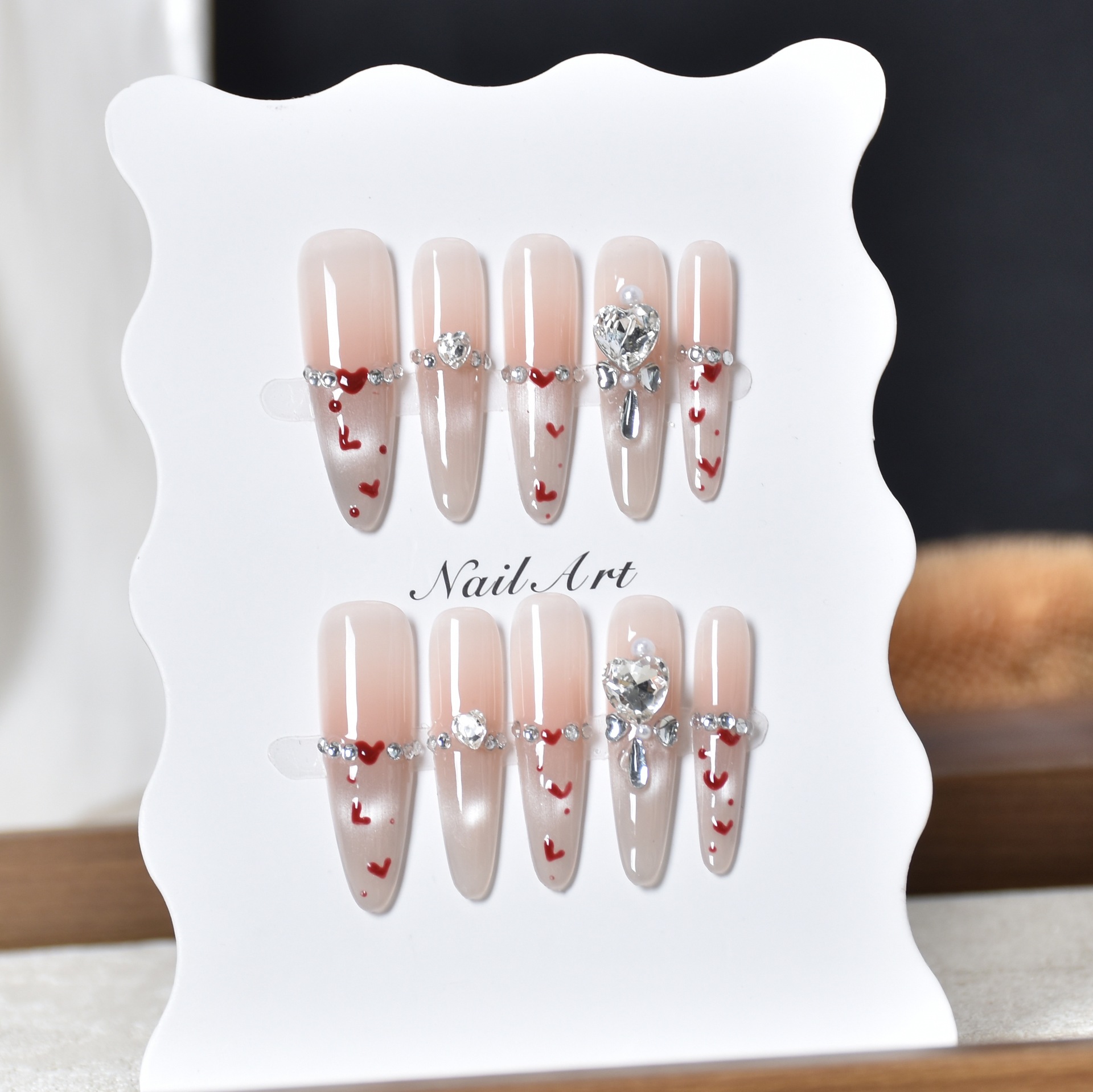 Nuevo blanco francés cuentas de cristal de amor ojo de gato manicure para usar uñas selladas en línea rojo con el mismo uso manual de uñas