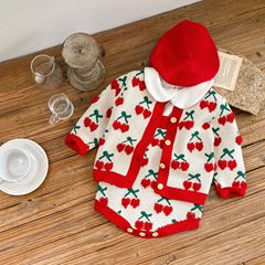 2023 Autumn/Winter Set for Girls 0-2 Years Old: Cherry Blossom Embroidered Cute and Sweet Long-Sleeve Top + Outerwear