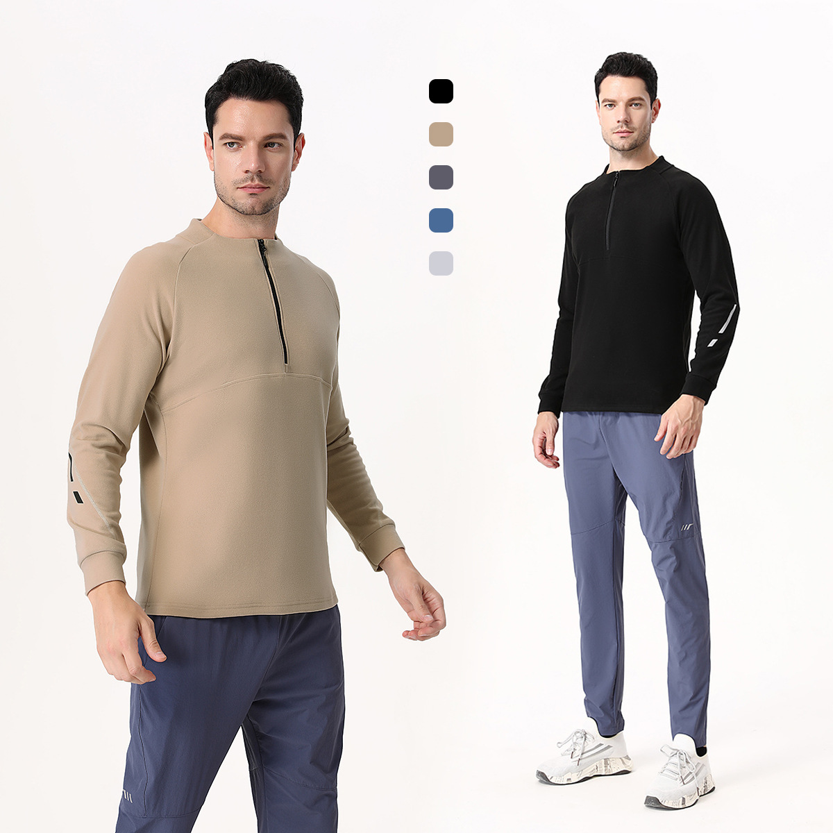 Cross-border Autumn and Winter Men's Half Zipper Training Suit High Elastic Golf Suit Outdoor Running Pullover Fitness Suit Long Sleeve