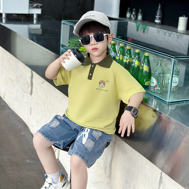 7427 Traje de verano para niños 2025 Nuevo vestido de verano para niños Camisa polo de manga corta de dos piezas Ropa delgada coreana