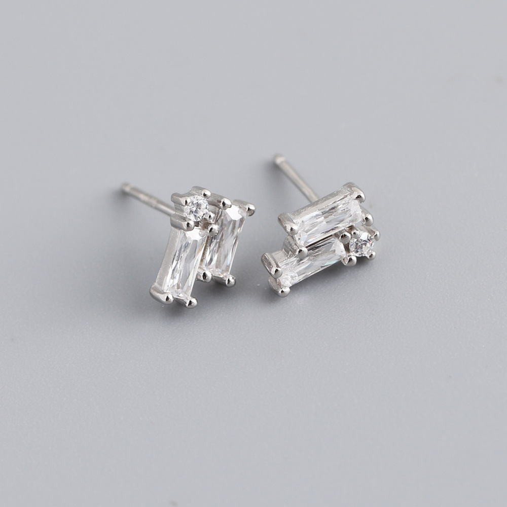 Simple Style Geometric Sterling Silver Inlay Zircon Ear Studs 1 Pair