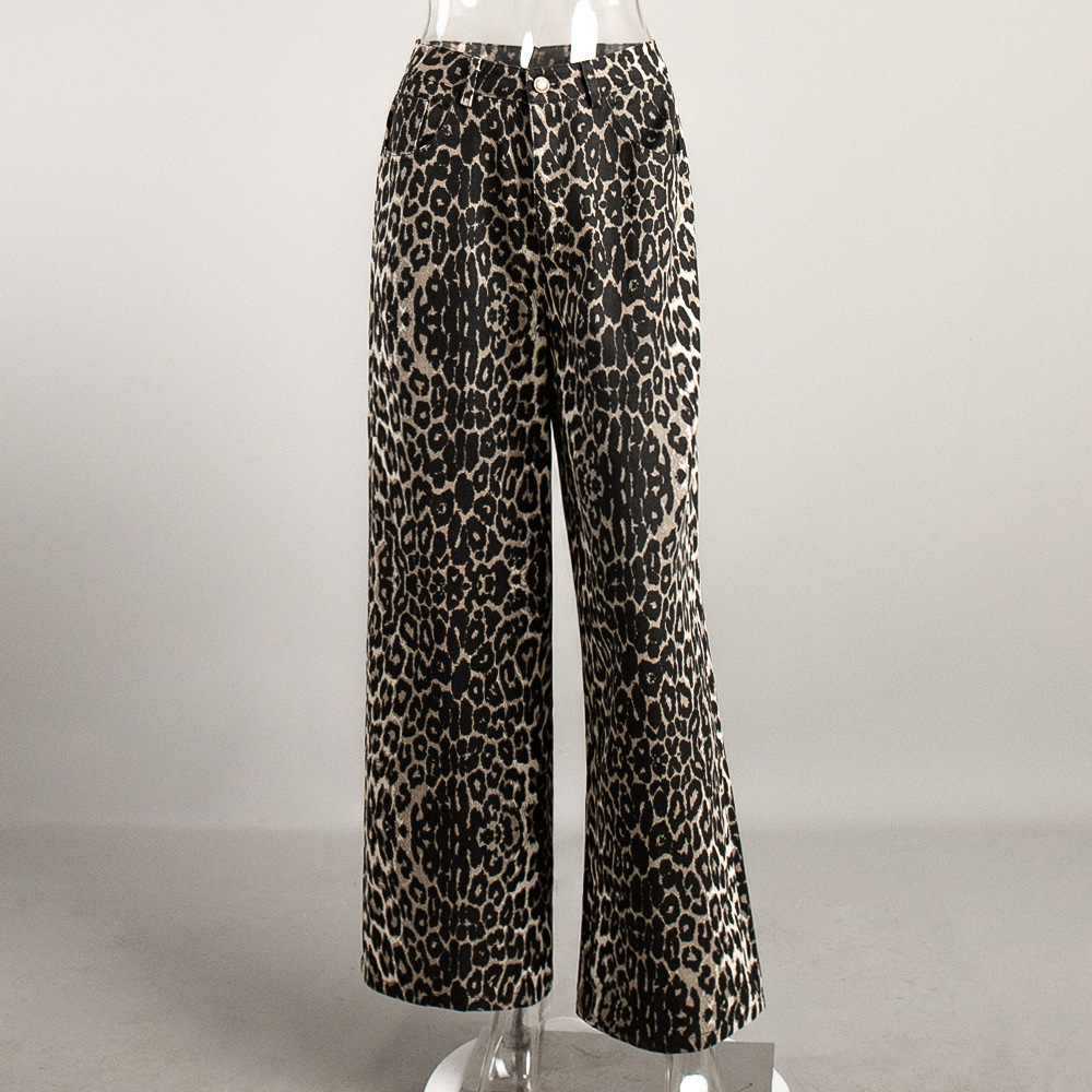 Pantalones de piernas anchas estampados de leopardo transfronterizos Europa y los Estados Unidos 2025 primavera y verano nuevo Y2K relajado y casual estampado de leopardo estampado pantalones de piernas anchas estampados