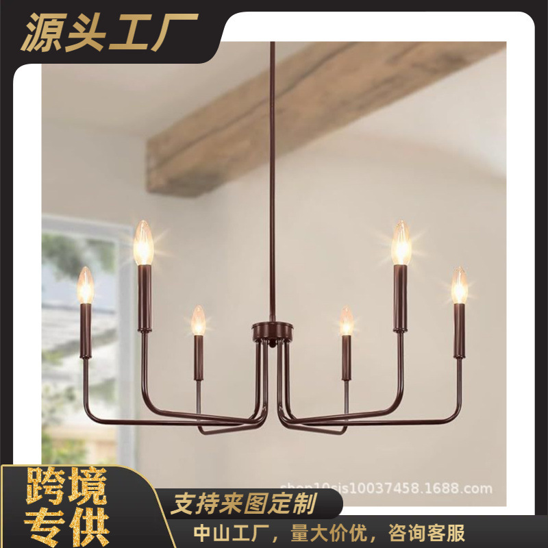 Cross-Border Exclusive Supply of Factory-Customized American Industrial Style Iron Chandeliers, Stairway Lights, Restaurant and Bedroom Chandeliers