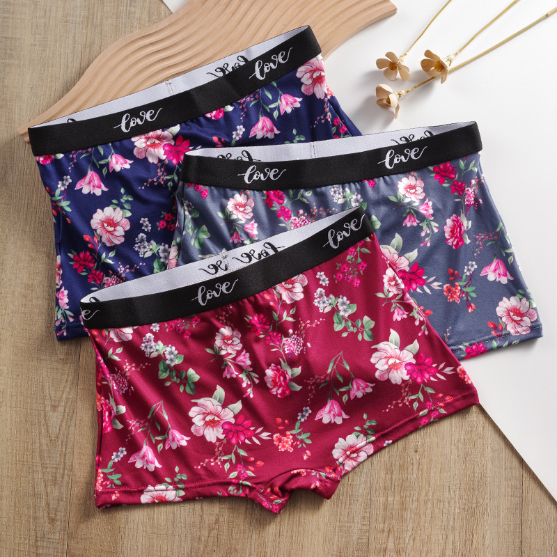 Retro Floral Women's Boxer Briefs, Summer Thin Silky Seamless Boxer Panties for Women, European and American Ladies' Underwear Manufacturer