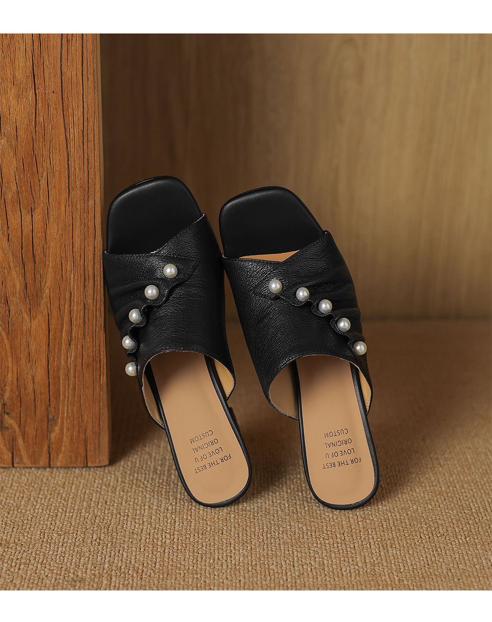 Sandal cao gót nữ quai ngang hở mũi gót 7 cm — đen chi tiết 16