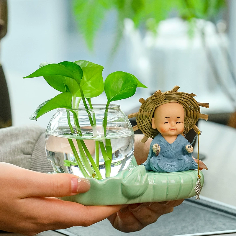 Дзен, рыбалка, новичок, предметы интерьера, потово, растение, гидропонная ваза, соломенная шляпа, маленький монах, керамический цветочный сосуд, подарок