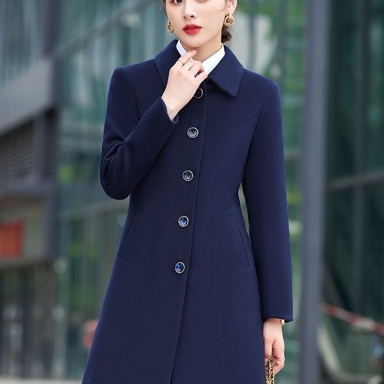 女士2025职业呢子大衣通勤商务酒店工作服中长款毛呢外套夹棉加厚|undefined