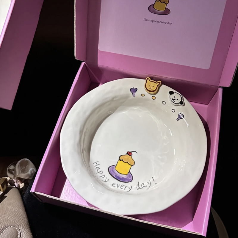 碗手绘小狗碗宠物水果碗家用饭碗韩纽扣LL深早餐卡通陶瓷釉包邮|undefined
