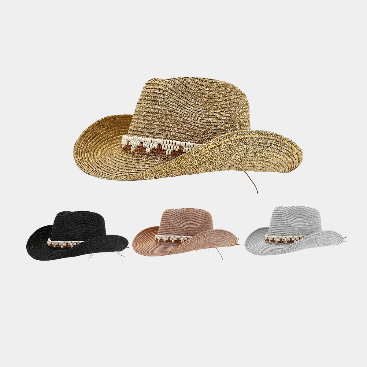 Herramientas de marea sombrero solar de vacaciones de verano estilo dorado tejido de paja sombrero de sol plástico para mujeres