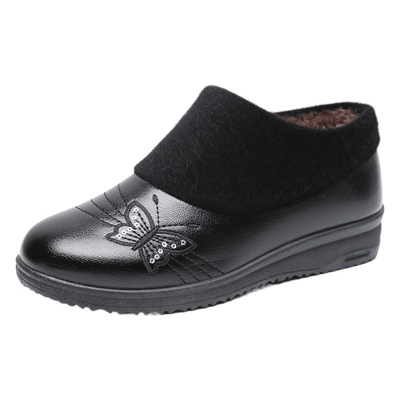 Хлопковая обувь Old Beijing Mother, женская зимняя непромокаемая теплая кожаная обувь среднего возраста, нескользящая хлопковая обувь на флисовой подкладке