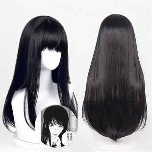 Anime wig female chainsaw man war demon cos three eagle facing black long straight hair chemical fiber full head cover wholesale