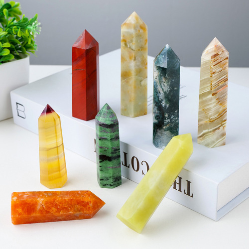 Cross-border best-selling East China Sea natural crystal six-sided single-pointed column raw stone polished multi-material crystal column decorative ornaments
