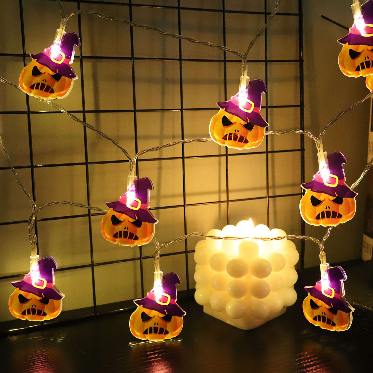 Decoración de ambiente de Halloween Lámpara de cadena LED Colgante de calabaza Festival de fantasmas Decoración de la escena de la fiesta Decoración Lámpara pequeña cadena transfronteriza