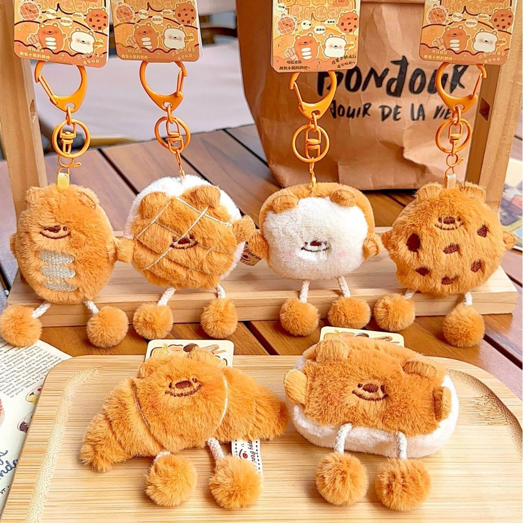 Cross-Border New Mini Snack Pull-Out Plush Pendant Cute Meat Bun Toast Keychain Car Small Pendant