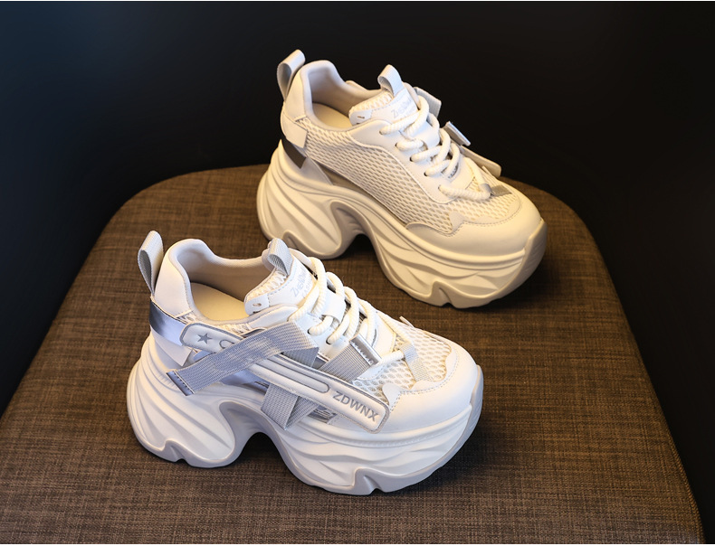 Giày sneaker nữ đế dày tăng chiều cao 11cm, phong cách daddy, lưới thoáng khí — màu đen chi tiết 5