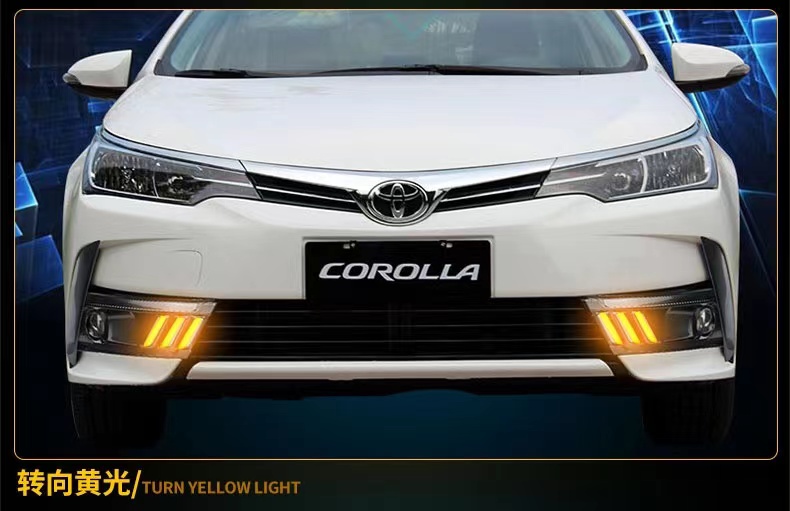 17-18 New Corolla Dual Engine Daytime Running Lights Modified Fog Lights LED Daytime Running Lights Front Bumper Flowing Turn Signal Lights