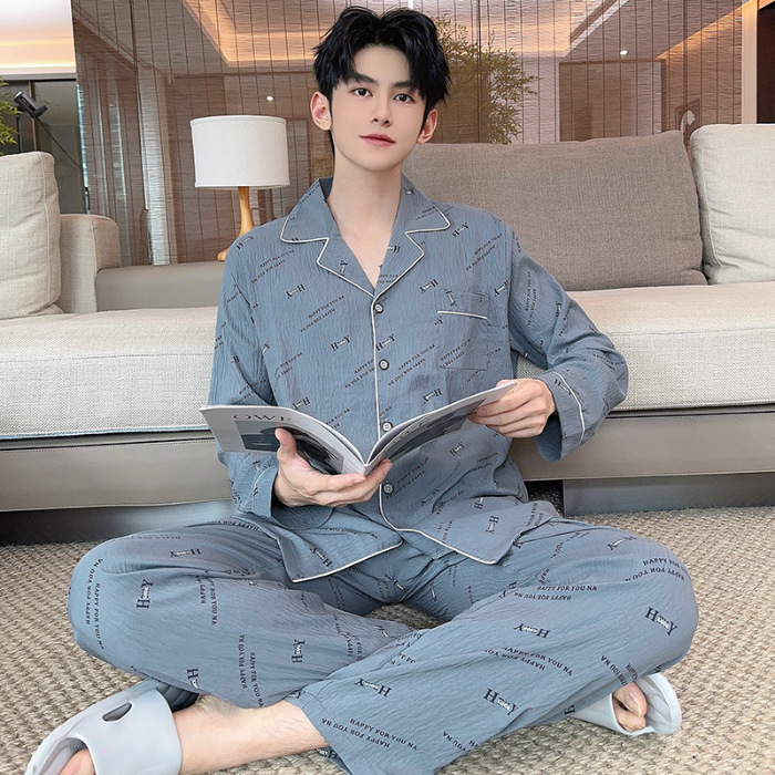 2025 nuevo pijama de primavera y otoño de hombre nubes de algodón de manga larga con la solapa de vestir de casa para niños set de verano