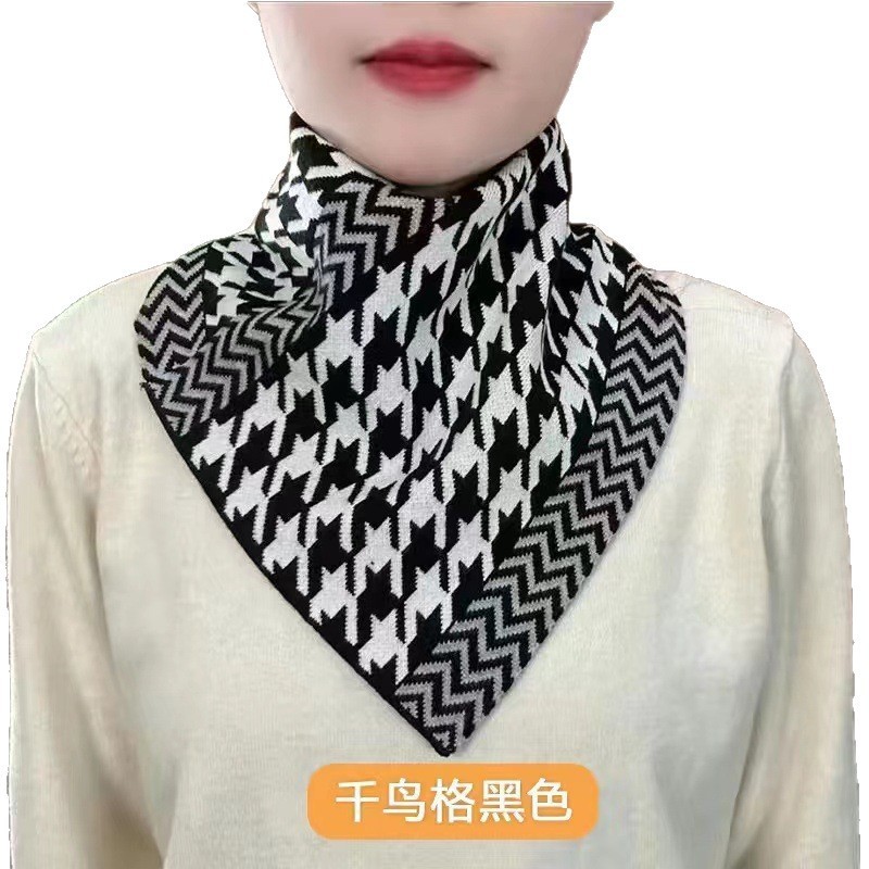 三角スカーフ、ネックウォーマー、おしゃれで多用途、秋冬のネックプロテクター、韓国風、暖かさを保つニット、千鳥格子柄、厚手で保温性が高い|undefined