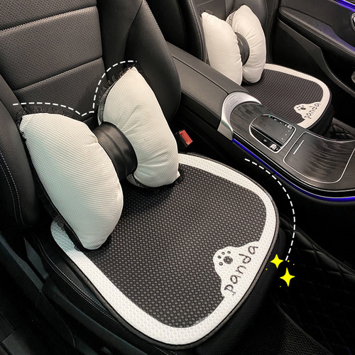 Cartoon panda car seat cushion summer all-season ice silk breathable simple car seat cushion lumbar headrest