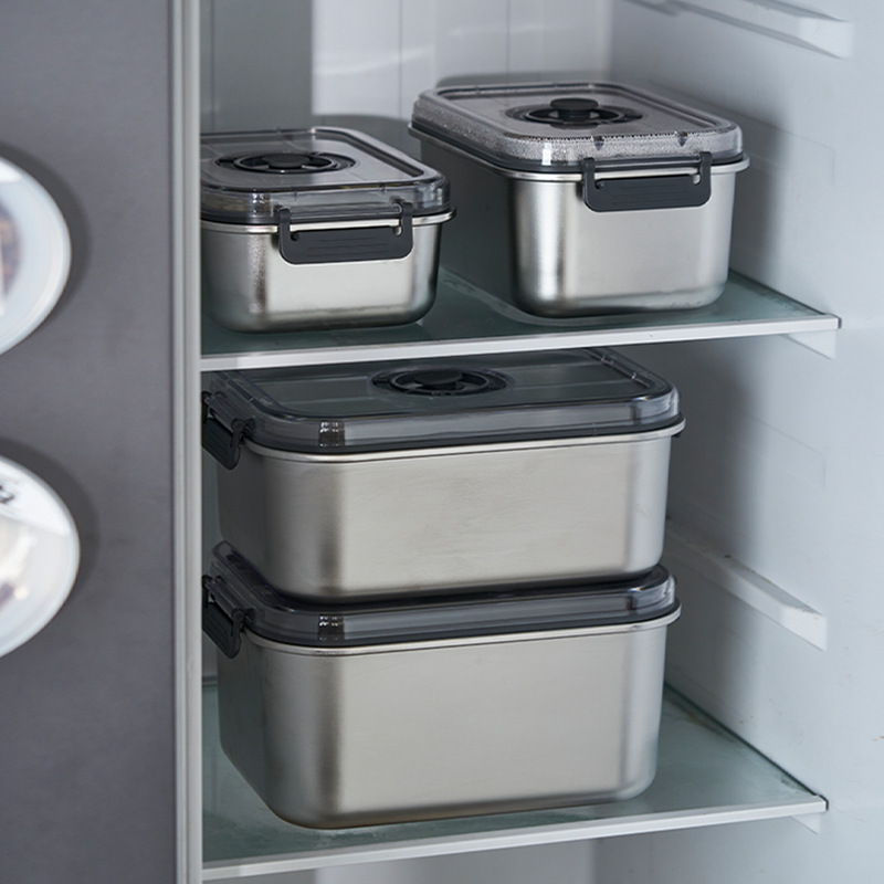 Caja de conservación fresca de acero inoxidable 304, frigorífico de frutas y verduras para el hogar, caja de almacenamiento sellada, caja de conservación de vacío eléctrica