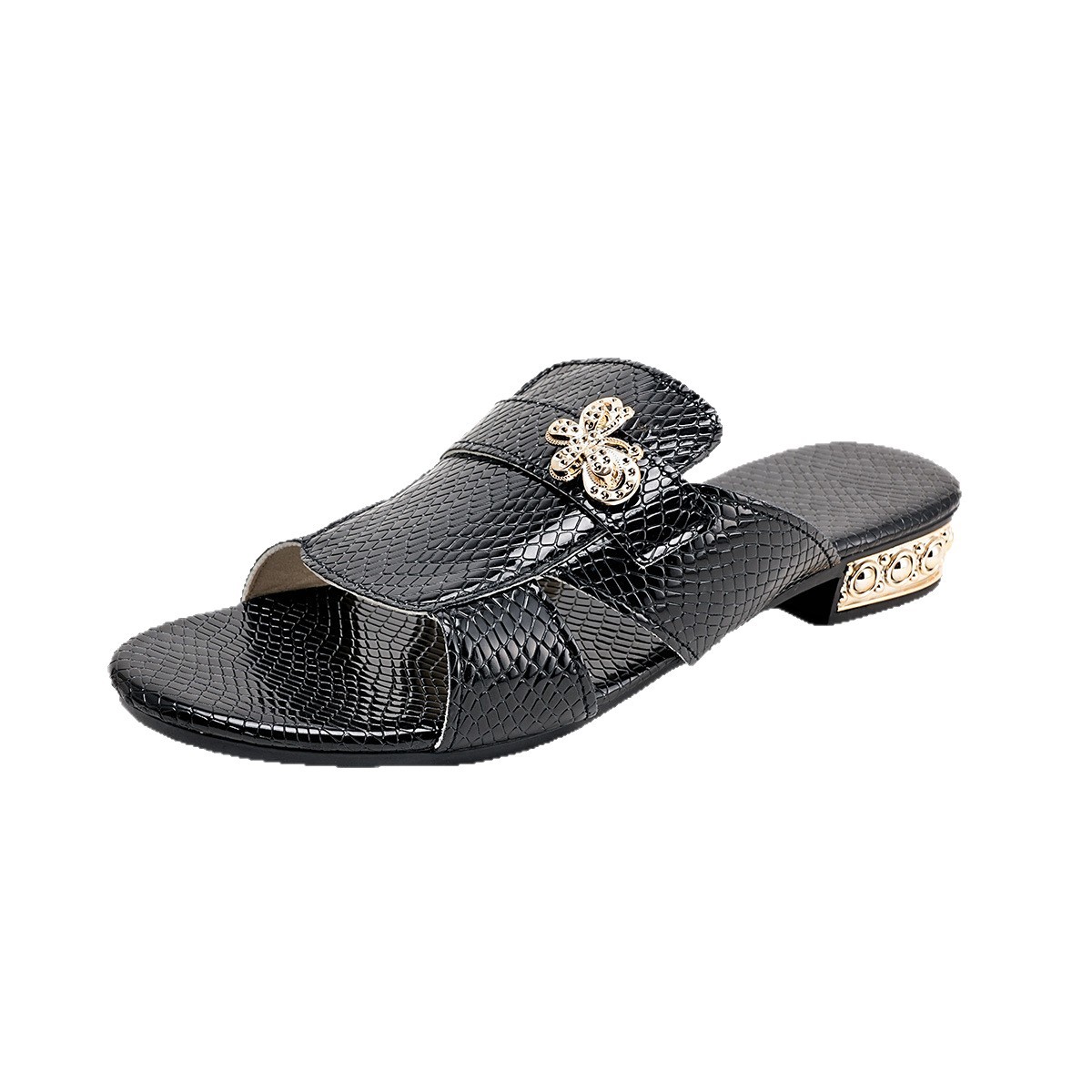 Rhinestone Low Heel Sandals For Women Plus Size Summer Hollow Out Outdoor Sandals Fashion Trend_vogvips.com