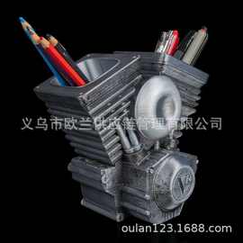 跨境机械朋克 V2 发动机笔筒 工业风办公桌面收纳架155