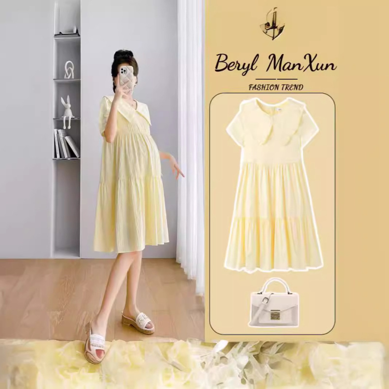 Pregnant Women dress Summer 2024 New Loose Doll Collar Summer Dress Women's Small Fashionable Summer Skirt