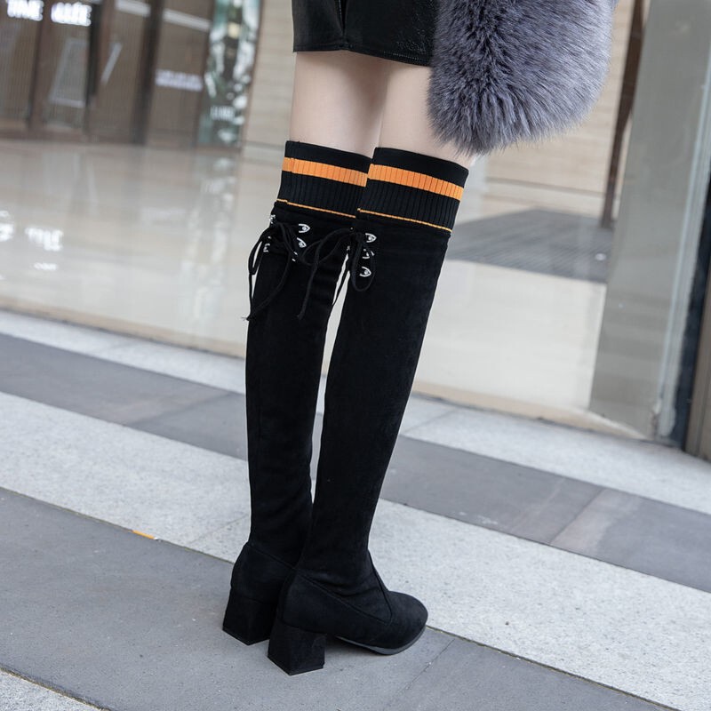 Foreign Trade Dropshipping Korean Style 2025 Autumn and Winter New Over-The-Knee Boots for Women, High Heel, Chunky Heel, Slimming Effect, High Tube Women's Boots, Long Boots