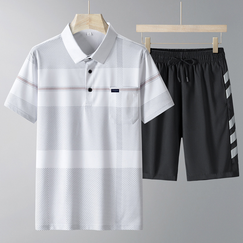 Papá traje de seda de hielo traje de manga corta para hombres de mediana edad y ancianos pantalones cortos de secado rápido para hombres de mediana edad verano casual traje de dos piezas