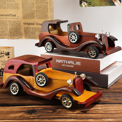 Antique Retro Car Figurine, 12-inch, European-style Creative Home Desk Decor Model, Wooden Craft Wholesaling