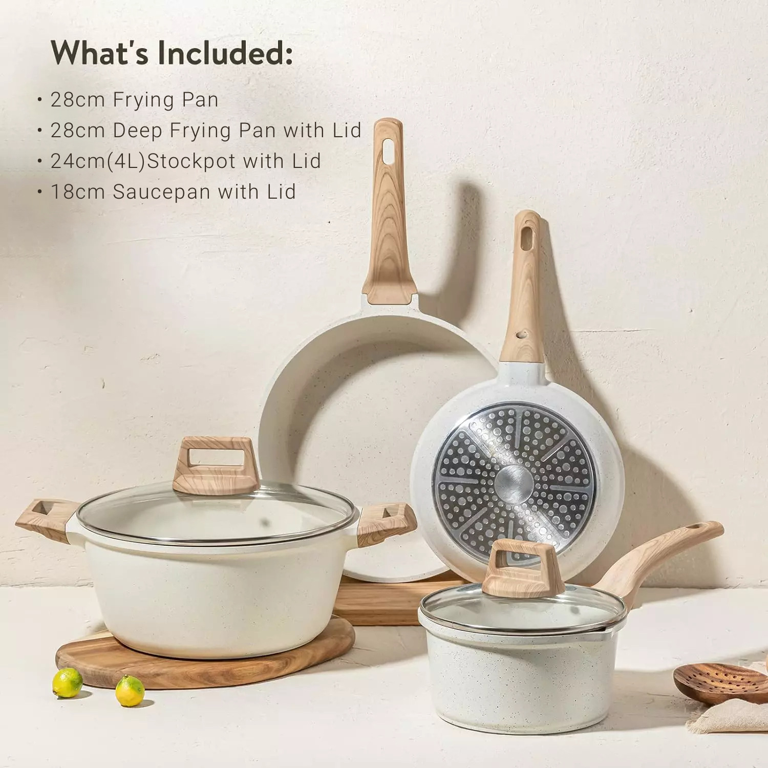 Juego de utensilios de cocina de granito transfronterizo, juego de utensilios de cocina antiadherentes de piedra Maifan, sartén, wok, olla para sopa, juego de utensilios de cocina de 7 piezas.