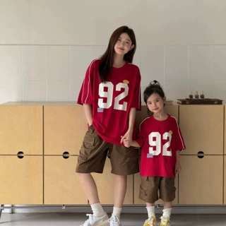 2026男童女童童装棉夏季日韩学院风宽松一家四口圆领亲子短袖穿搭